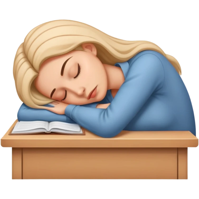 Tired woman sleeping with head down on desk emoji