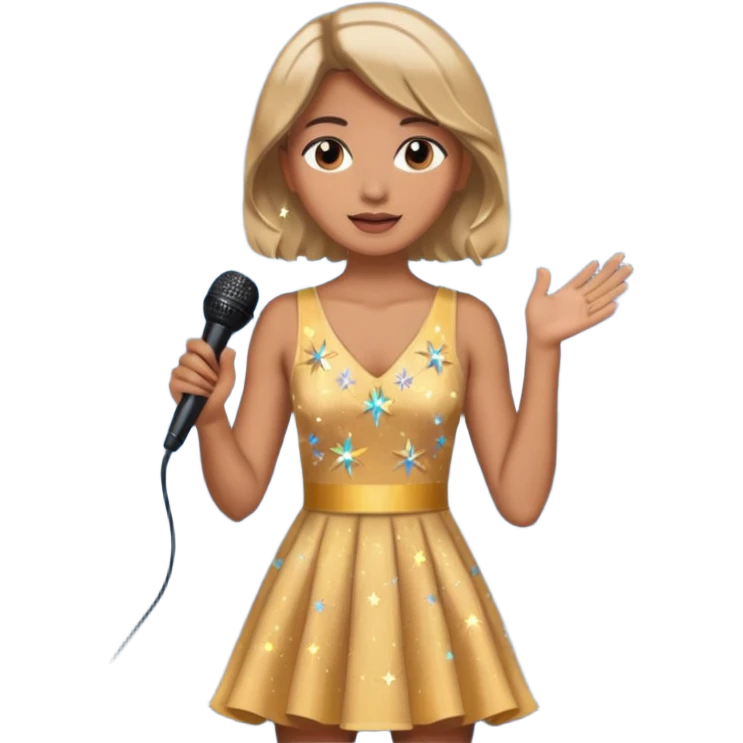 dọa cat is singing, 2 hands holding mirco and twinkle dresss emoji
