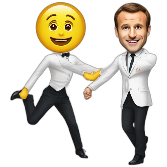 Dacing macron with face of teddy vear emoji