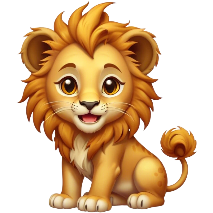 Cinematic Comical Lion Cub Portrait Emoji, Head tilted dramatically with an exaggeratedly amused expression, featuring a striking tawny Fur with a flamboyant mane and wide, expressive amber eyes filled with playful disbelief, Simplified yet hilariously expressive features, highly detailed, glowing with a slightly sassy glow, high shine, dramatic yet playful, stylized with an air of cheeky jungle mischief, bright and endearing, soft glowing outline, capturing the essence of a spirited and over-the-top Lion Cub, so meme-worthy it feels like it could roar its way into internet fame instantly! emoji