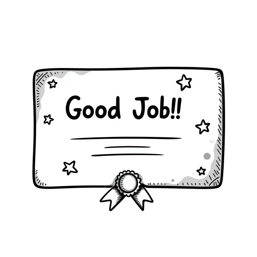 Simple diploma-style certificate with "Good Job!" text and star decorations emoji