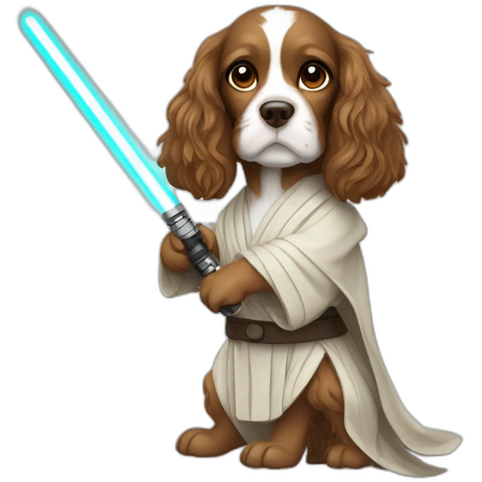spaniel jedi with lightsaber emoji
