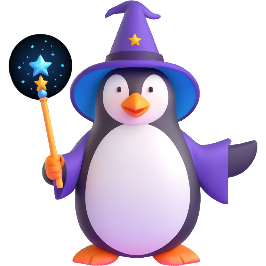 penguin wizard with magic wand emoji