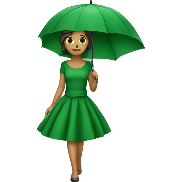 Vestido verde +hojas +paraguas  emoji
