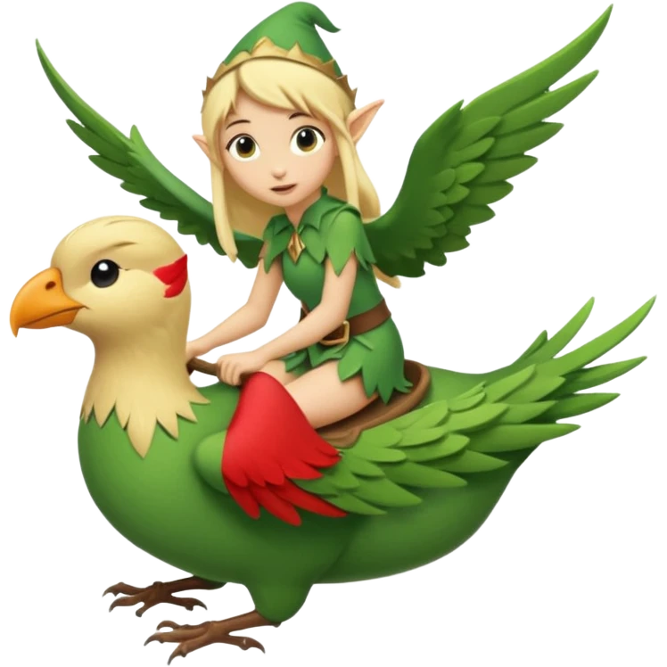 tiny forest elf blonde hair riding bird emoji