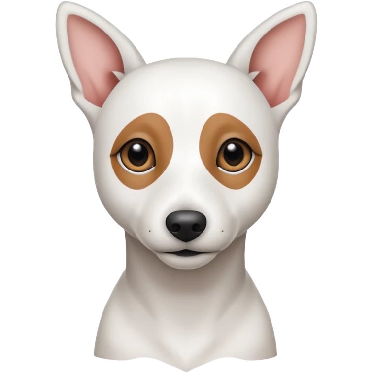 a fully white jack russell the size of a kelpie with floppy ears and a half white face emoji