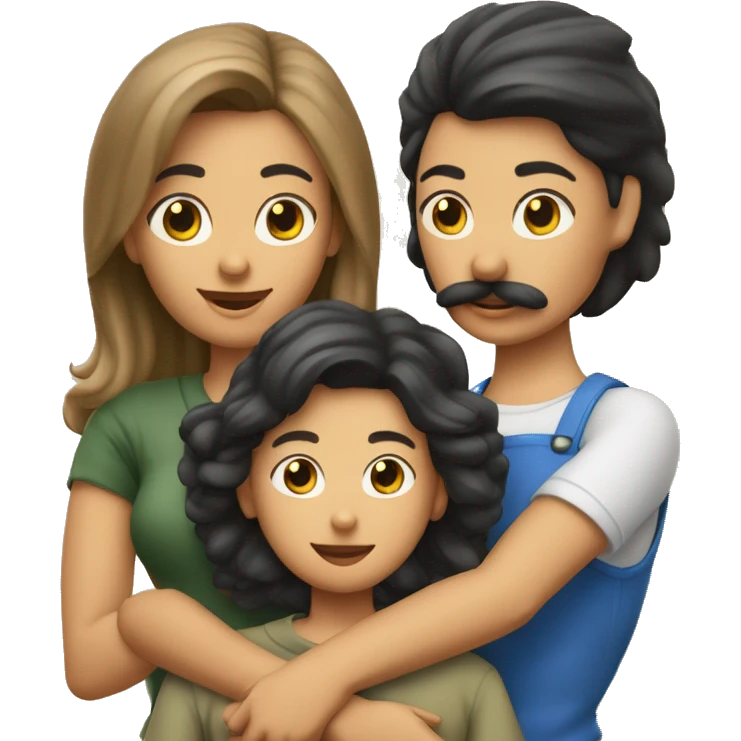 Familia de 3 personas madre tez clara joven con bigote adolescente y mujer adolescente un perro yorkshire emoji