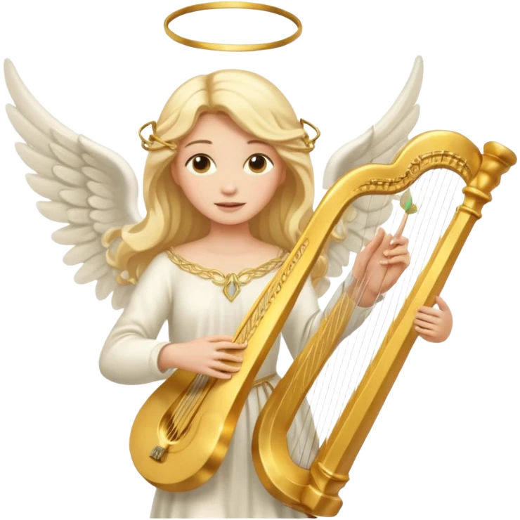 Female angel holding harp with flowing hair emoji