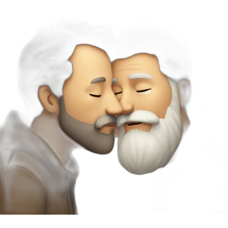 older white bearded  man kissing older brown bearded  man emoji