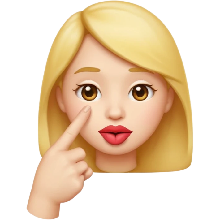  The emoji has puckered lips as if whistling or kissing (like the 😗 emoji) and is holding its index finger and middle finger up to its cheek or ear  in a thoughtful or shushing gesture (like the 👆 emoji). Soft studio lighting, simple composition, isolated on a white background.'}"
} emoji