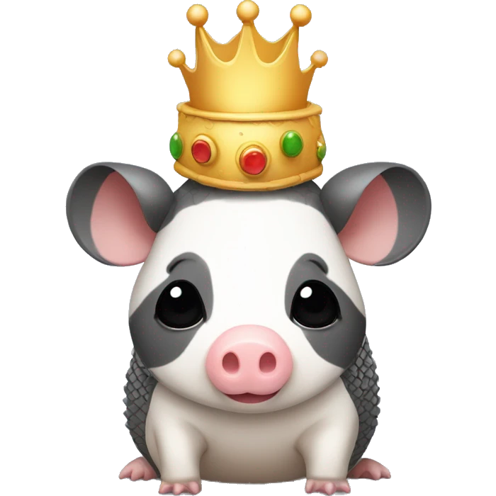 Black and white piebald chubby round armadillo pig panda centipede armadillo wearing a crown emoji