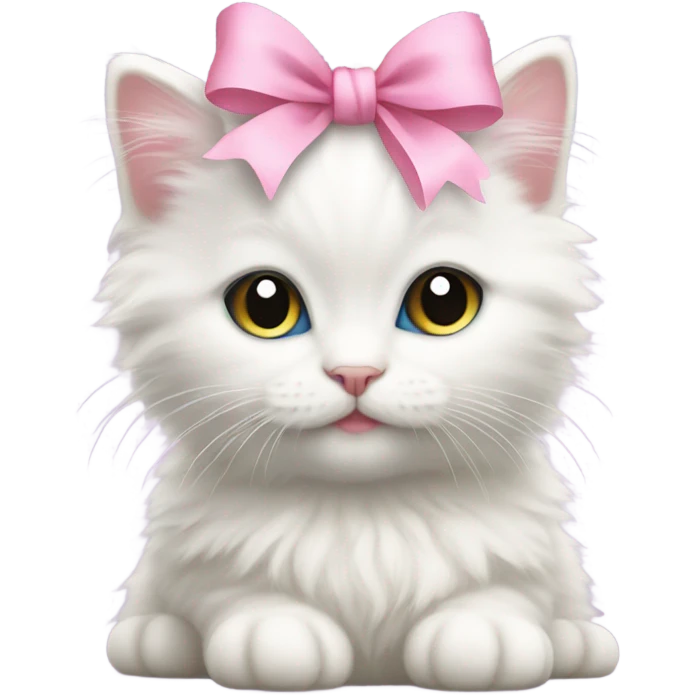 Fluffy white kitty rococo with pink bow realistic emoji