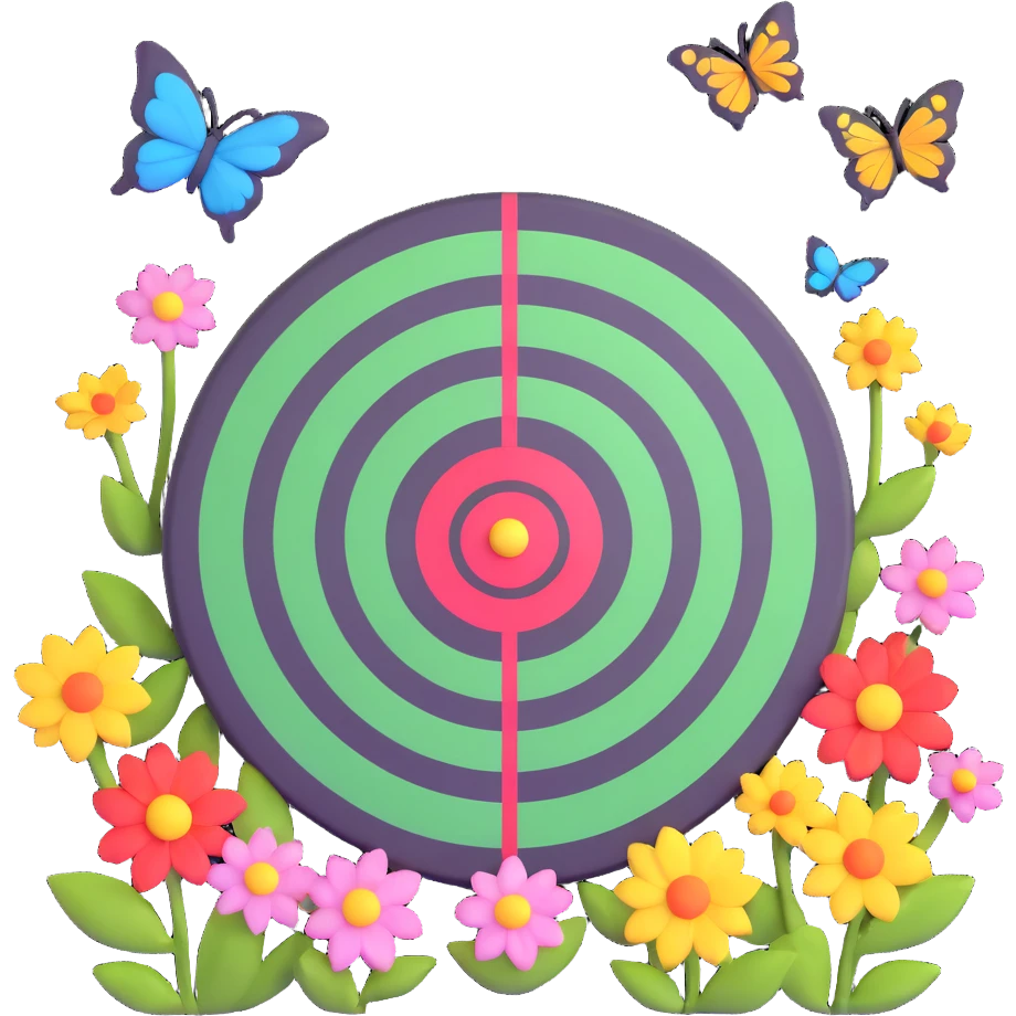 A target bullseye with butterflies and spring blossoms emoji