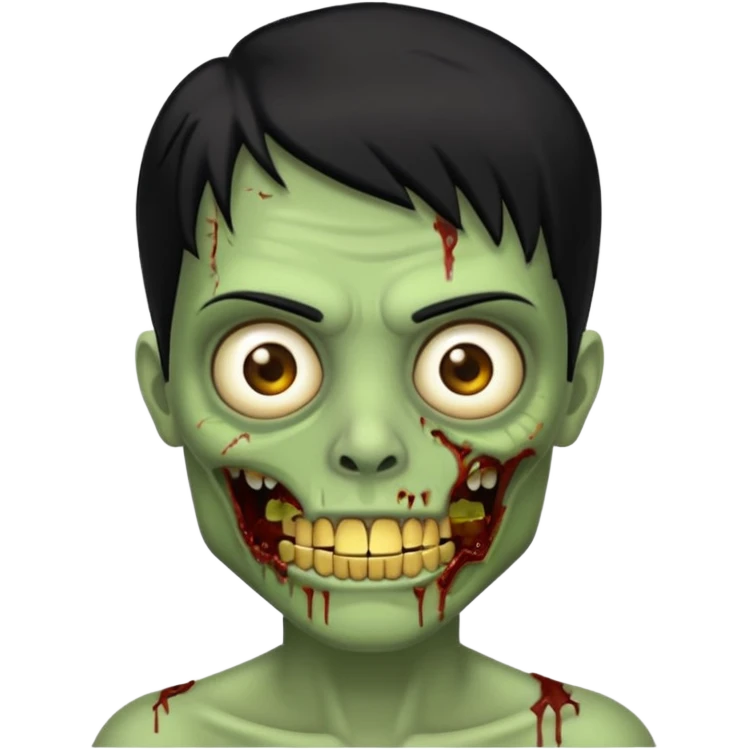 Faça uma zombie verde com olhos castanhos cabelos pretos liso com estilo y2k e com dentes de ouro emoji
