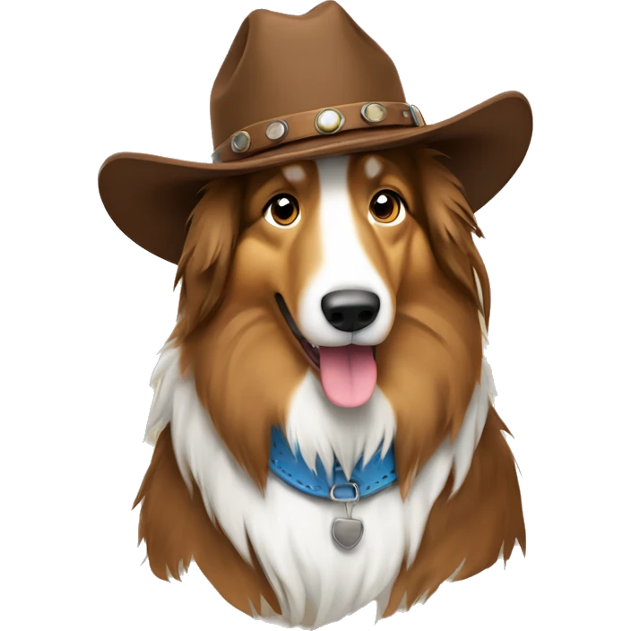 Brown Rough collie in cowboy attire  emoji