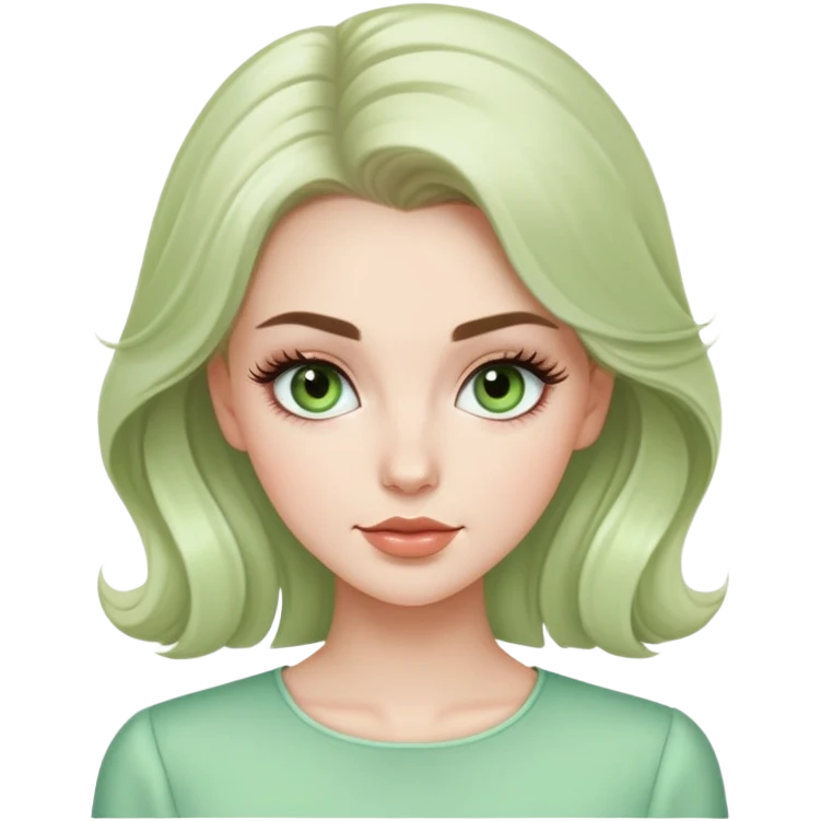 elegant white model girl with light green blouse and voluminous eyelashes emoji