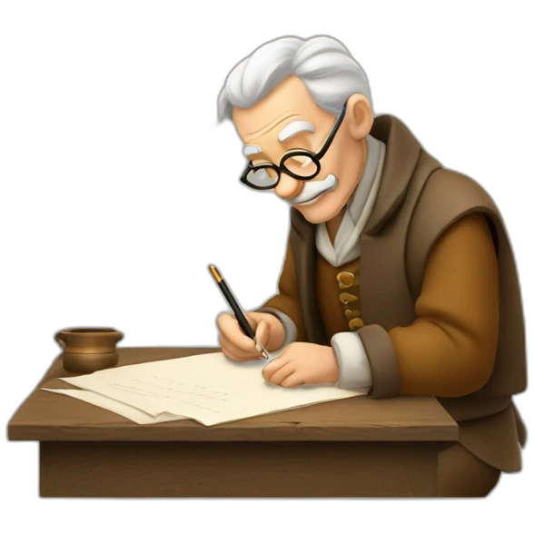 Old Man writing document with paper and quill  emoji