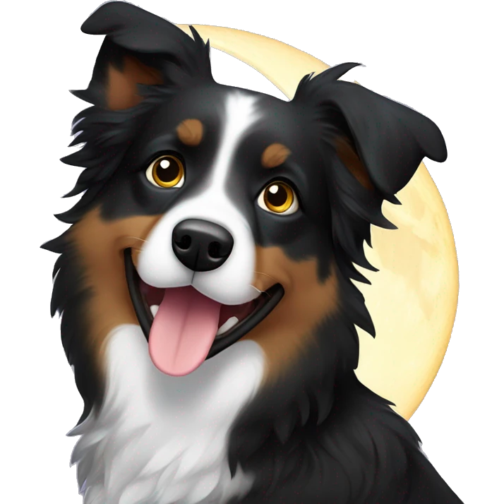 Small black australian shepherd dog with moon and stars  emoji