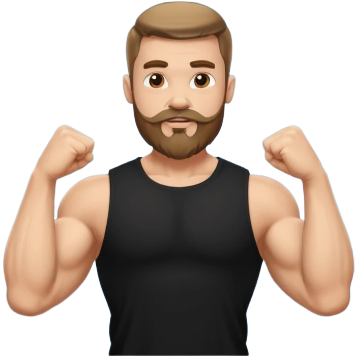 generate an ios genmoji of a fair guy wearing a sleevless black tshirt with big biceps and a goatee beard emoji
