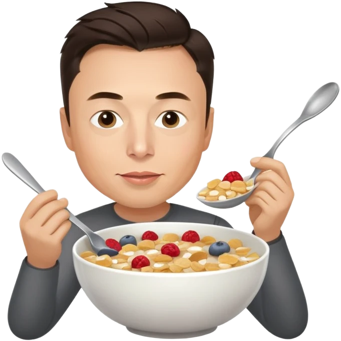 Elon Musk eating a bowl of cereal, man with short dark hair eating cereal from a bowl with a spoon emoji