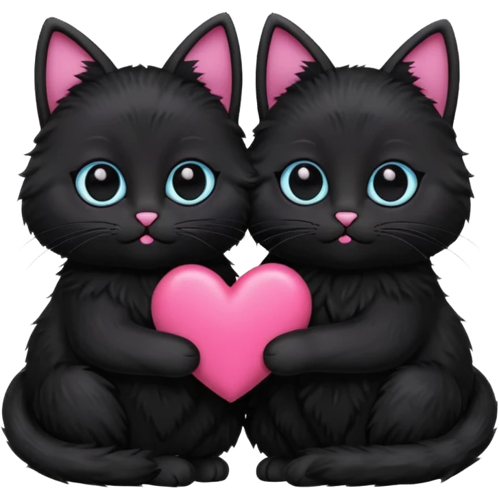 cute two black cats love, pink heart emoji