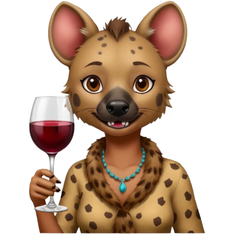 female hyena with glass of wine emoji