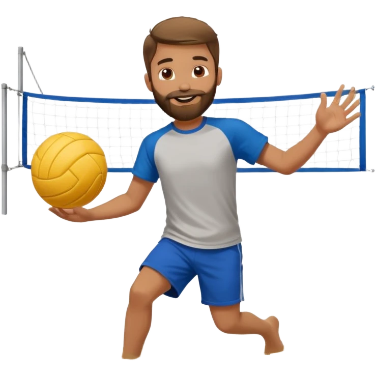 smiling boy with beard outdoors, playing sand volleyball emoji