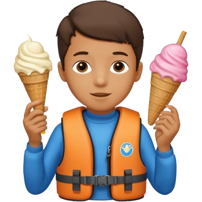 boy kid wearing lifejacket, holding ice cream emoji