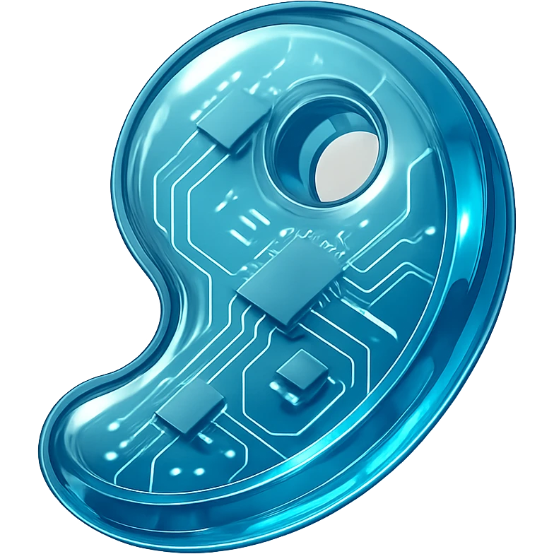 magatama bead, futuristic circuit board, shiny and reflective emoji