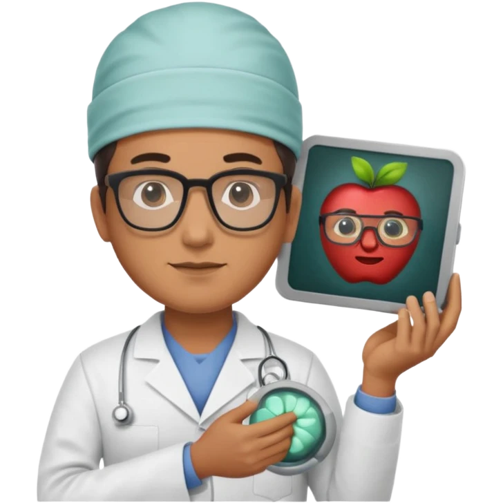 male neurosurgeon with glasses holding MRI scan, apple emoji style emoji