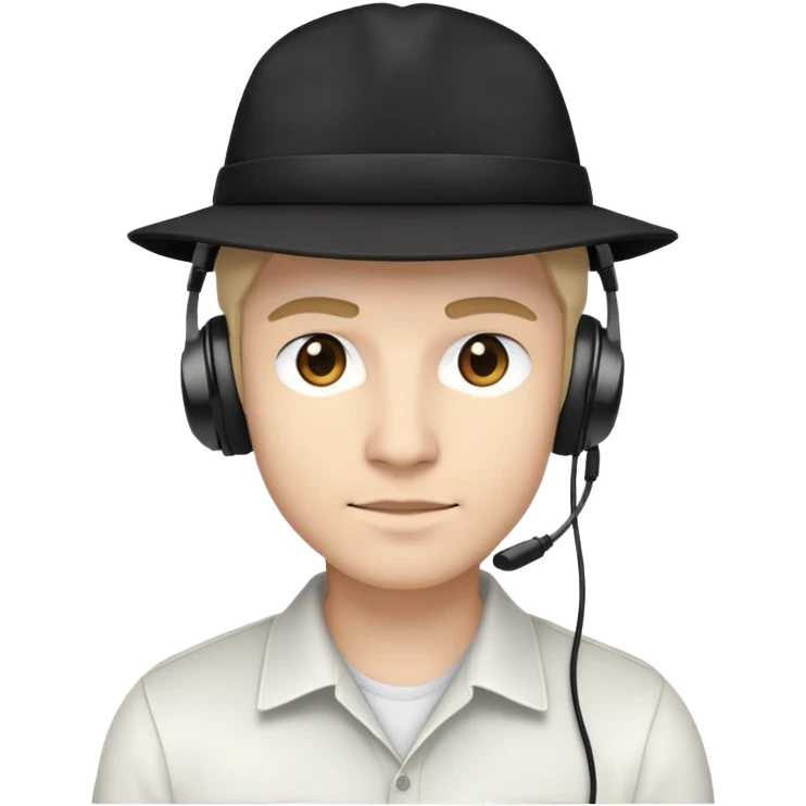 White gamer with black hat white shirt headphones and five o'clock shadow emoji