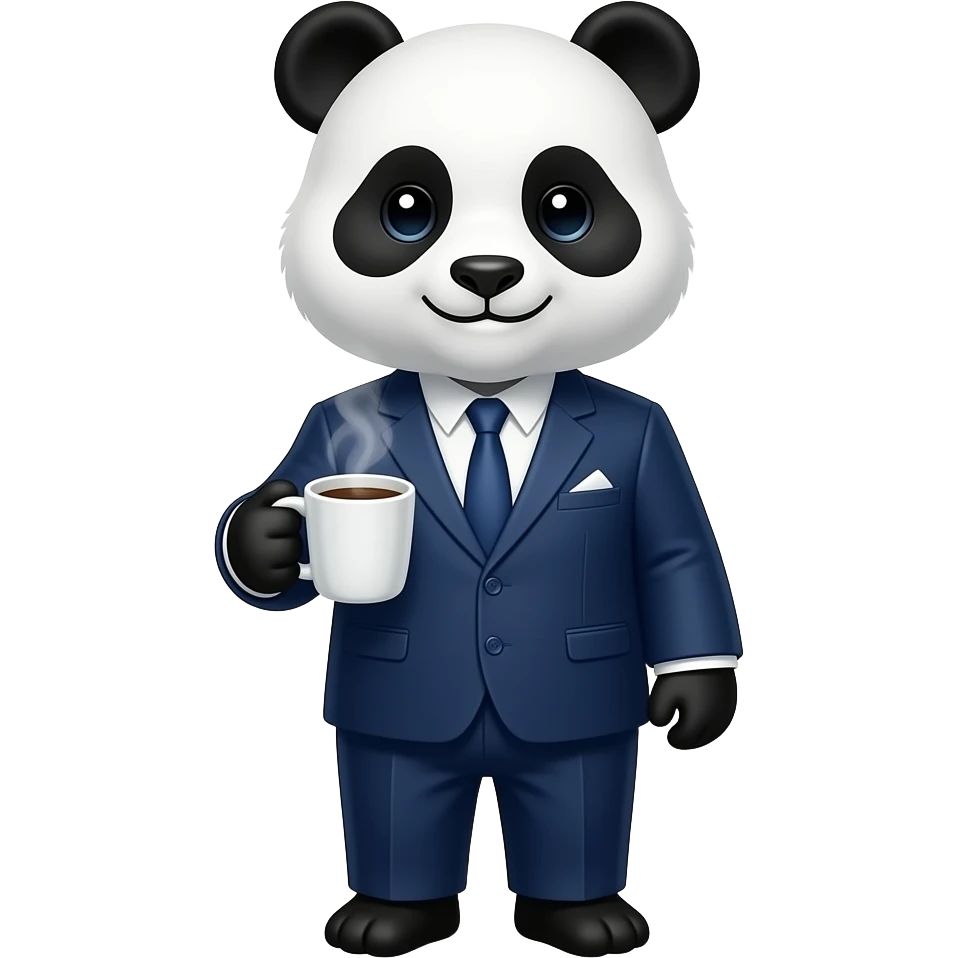 Panda with a suit on and coffee emoji