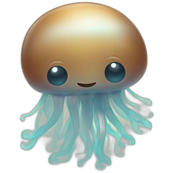 Cute baby brown jellyfish hugging a ghost emoji