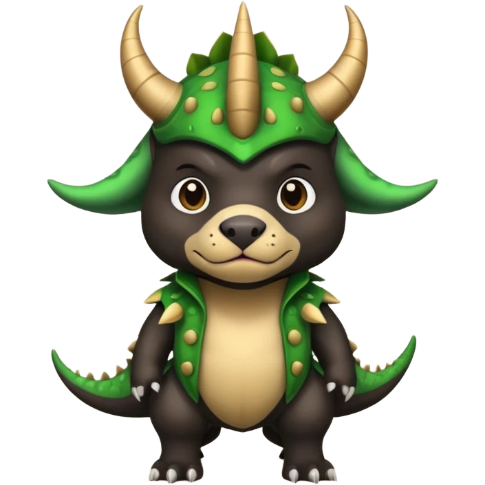 Black pitbull dressed as a triceratops black emoji