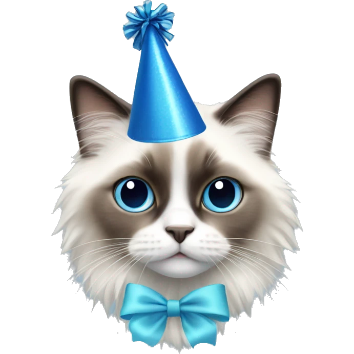Ragdoll with blue party hat emoji