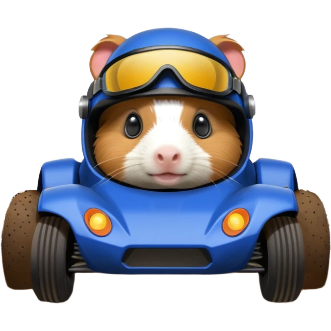 After-race dirt on Midnight blue Local Motors Rally Fighter off road race car driven by a Guinea pig  emoji