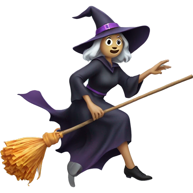 witch facing to the right, flying on a broom, throwing candy. emoji