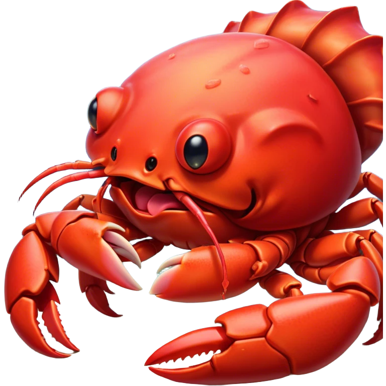 Cinematic Cute Yawning Red Crab Portrait Emoji, Head tilted slightly with a dramatic, wide-open yawn, showcasing a vivid, scarlet exoskeleton with softly drooping antennae and eyes half-closed in drowsy contentment, Simplified yet irresistibly adorable features, highly detailed, glowing with a soft, cozy oceanic glow, high shine, relaxed yet expressive, stylized with a dash of whimsical seaside charm, soft glowing outline, capturing the essence of a drowsy yet affectionate red crab that appears ready to scuttle out for a nap! emoji