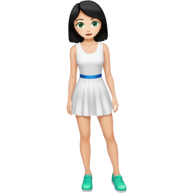 King, black hair, body, legst, blue eyes, shoes, woman blonde hair, green eyes, sexy white short sleveless dress, shoes emoji