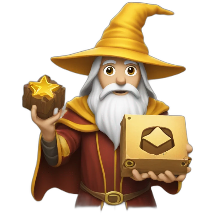 The wizard holds the icon of the instagram logo in his hand emoji