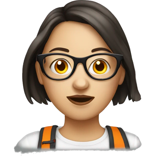 White girlfriend brunette with glasses eating orange  emoji