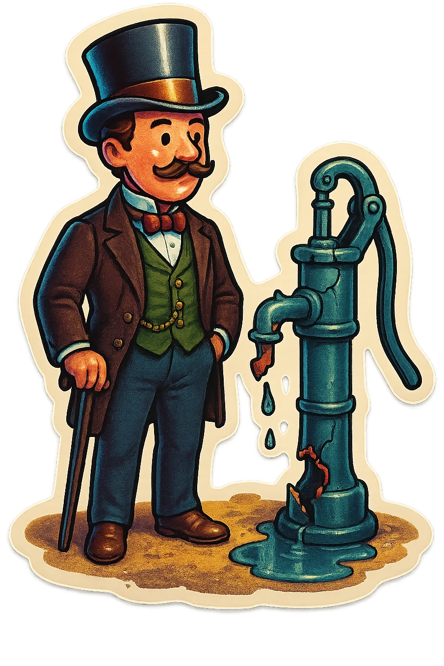 Victorian man with a broken water pump in a dirty street emoji