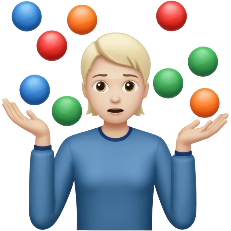 an emoji that depicts a product manager juggling work while mildly panicked and gender neutral emoji