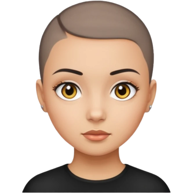 HAZEL EYES , BLACK BLACK BUZZ CUT LIGHT SKIN ROUND FACE GIRL emoji