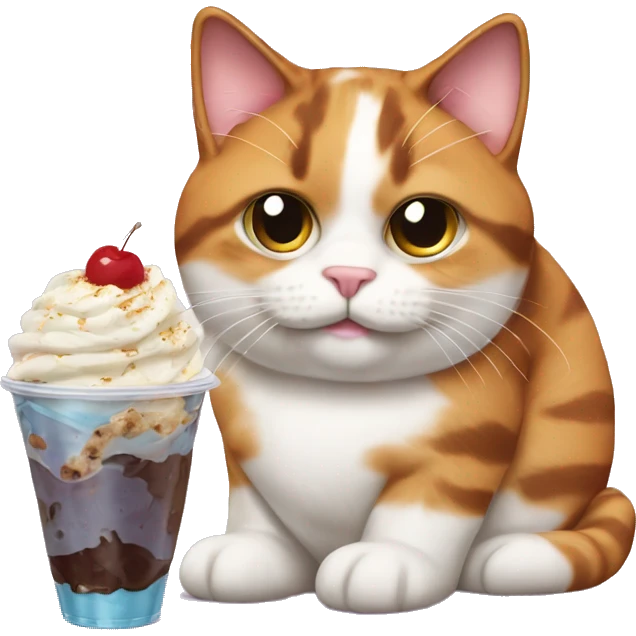 Realistic Fat calico cat with sundae emoji