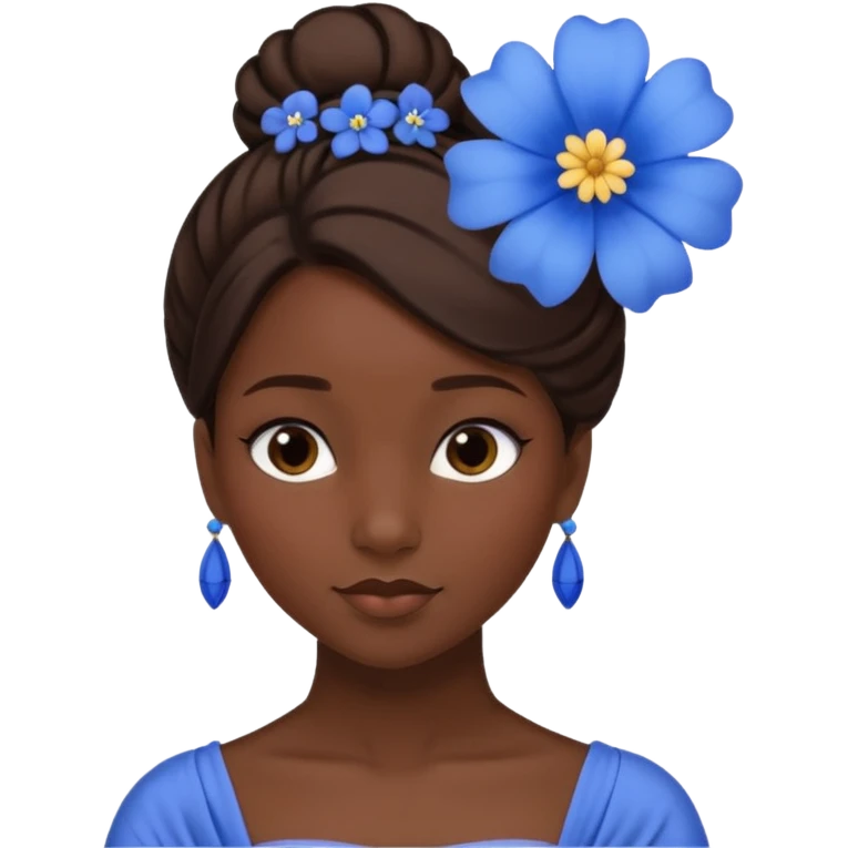 tạo cho tôi emoji tạo hình của công chúa da đen tóc nâu búi tóc 1 bên trên đỉnh đầu, cô ý cài hoa màu xanh emoji