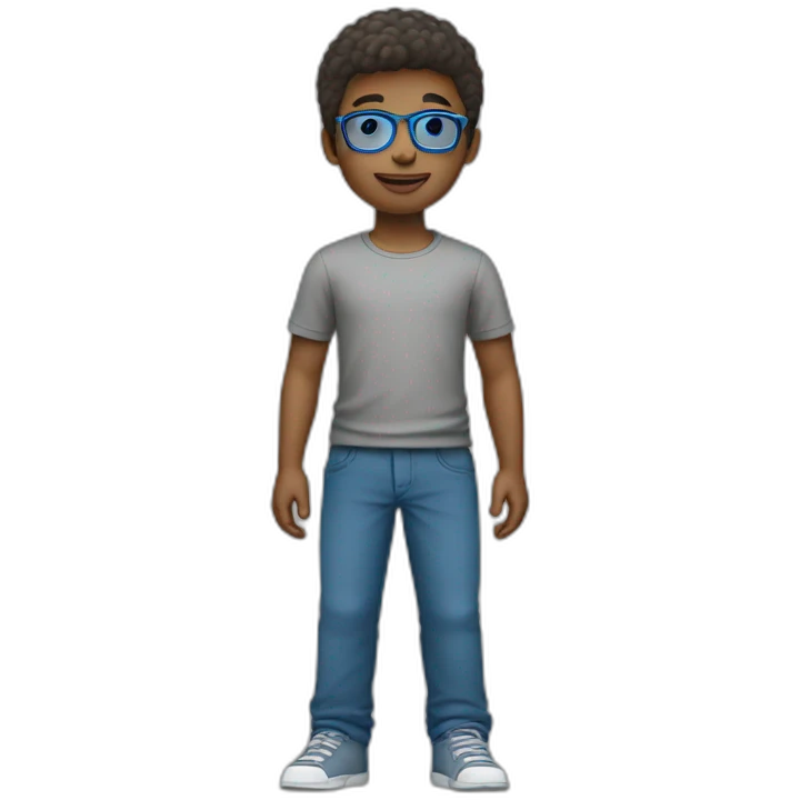 a boy with galsses and bleu trousers and a grey t-shirt emoji