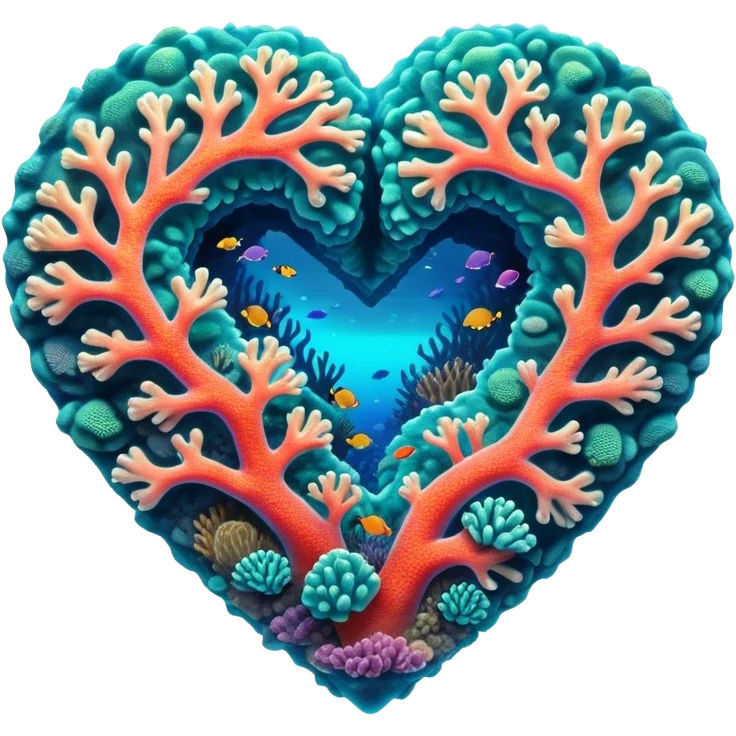 Cinematic Realistic Heart Reef Landscape Emoji, depicted with a naturally heart‚Äêshaped coral formation in vibrant marine hues, rendered with detailed underwater textures and luminous lighting. emoji