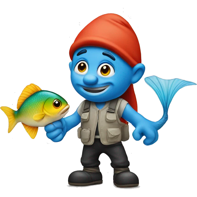 Smurf with fish emoji