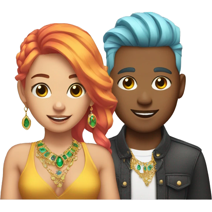 gen z male and female with phones colored hair and jewelry emoji